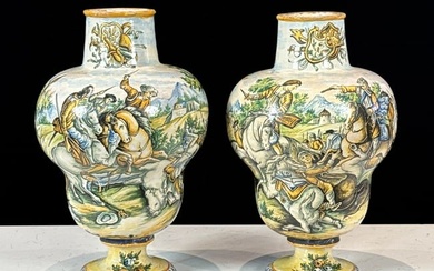 Pair Large Antique Italian Majolica Vases