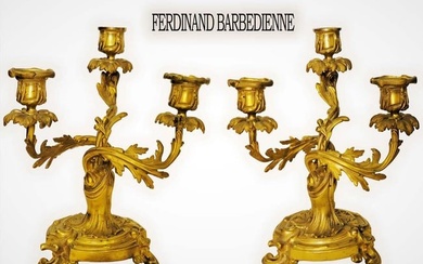 Pair Of Signed 19th Century French Ferdinand Barbedienne Gilt Bronze Candelabras