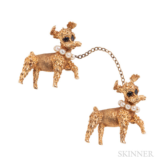Pair of 14kt Gold Poodle Brooches