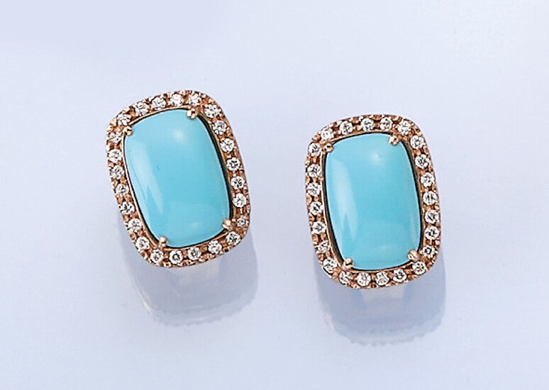 Pair of 18 kt gold earrings with turquoise...