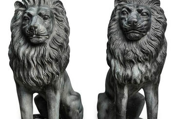 Pair of Bronze Guardian Lion Statues