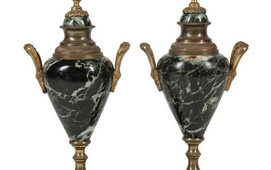 Pair of Bronze-Mounted Verde Marble Urns