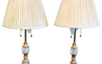 Pair of Bronze and Rock Crystal Baguès Style Lamps
