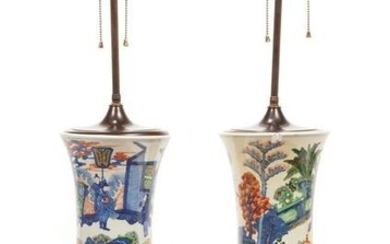 Pair of Chinese Wucai Porcelain Gu Vases