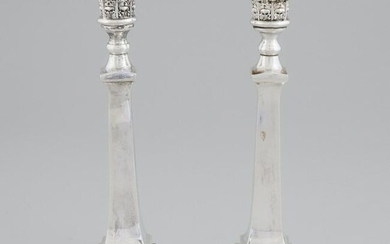 Pair of English Silver Table Candlesticks, probably A.