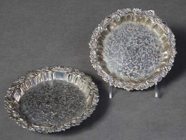 Pair of English Sterling Bottle Coasters, 19th c., the
