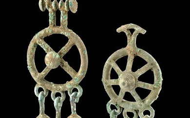 Pair of Finno-Ugric Bronze Pendants - Wheel-Form