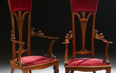 Pair of French Carved Walnut Tallback Armchairs, 20th