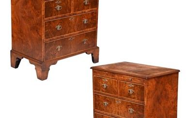 Pair of George III Style Burl Walnut Chests of Drawers