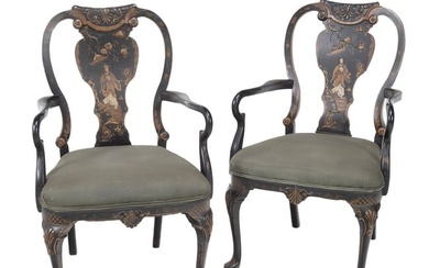 Pair of Georgian Style Chinoiserie Open Armchairs