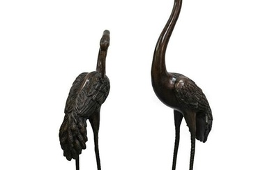 Pair of Meiji Japanese Bronze Crane Sculptures