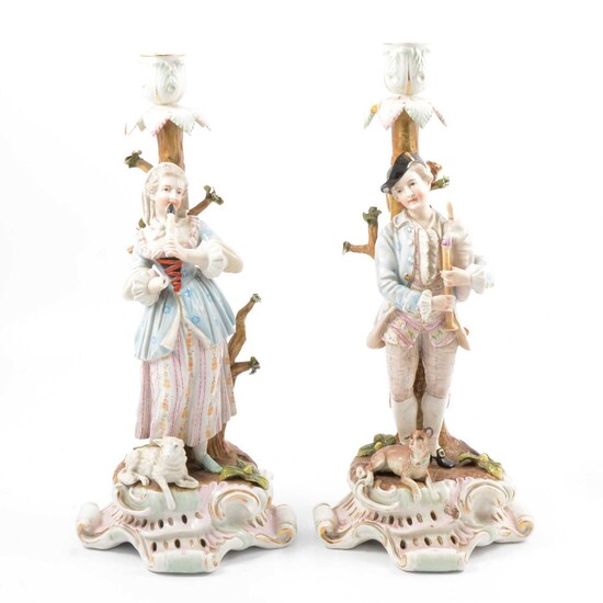Pair of Meissen style figural candlesticks