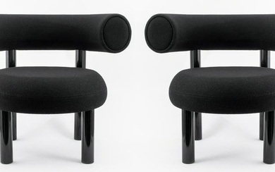 Pair of Tom Dixon (British, b. 1959) Fat lounge chairs, of molded foam upholstered in black wool
