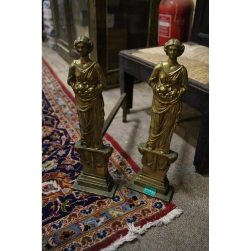 Pair of Victorian Brass and Iron Andirons