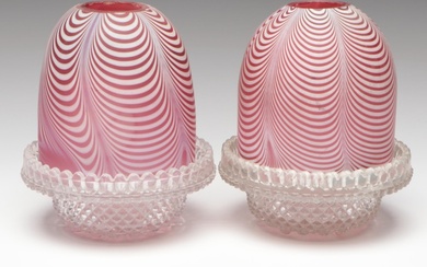 Pair of Victorian S. Clarke (Nailsea) Cranberry Glass Fairy Lamps, Late 19th C.