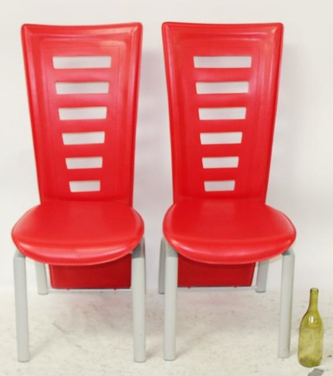 Pair of modern red ladder back side chairs