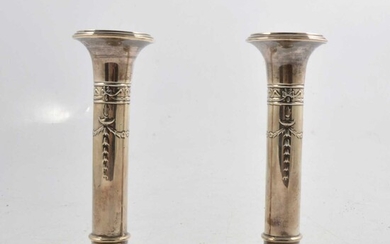Pair of silver candlesticks in the Adam style, Levi & Salaman, Birmingham 1927.