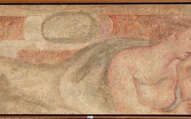 Part of a fresco, tempera painting transposed on a canvas mounted on a panel "Allegory of the wind (?)". Italian work, Veneto. Period: around 1500. Dim.:+/-48,5x122,5cm.