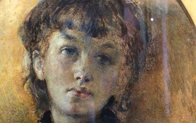 Peter Leslie, watercolour portrait of a young woman, oval