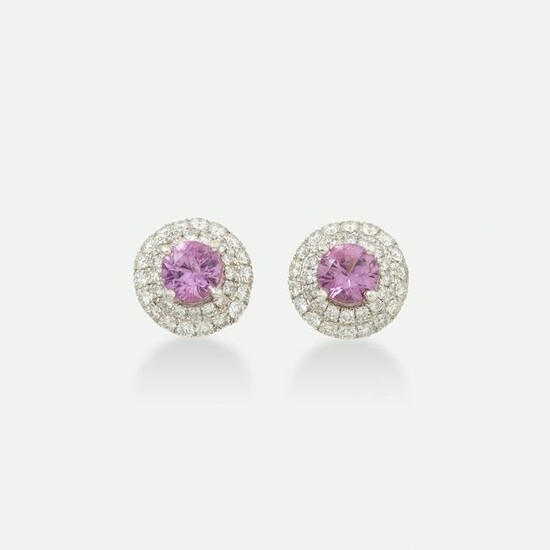 Pink sapphire and diamond stud earrings