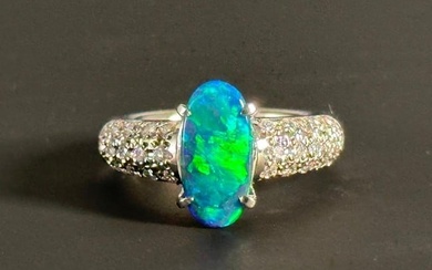 Platinum Ring with Diamonds and Opal