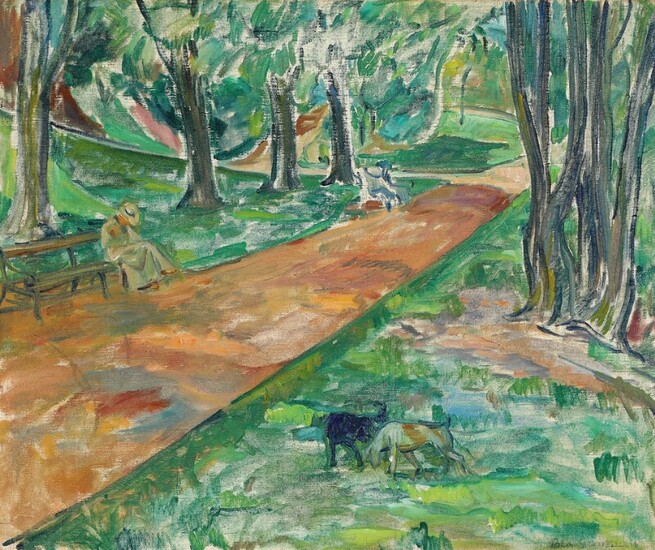 NOT SOLD. Pola Gauguin: Park scenery. Signed Pola Gauguin. Oil on canvas. 67 x 80...