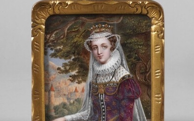 Portrait miniatureFin 19e siècle, non signé, marqué Marie Stuart au dos, gouache sur plaque, probablement...