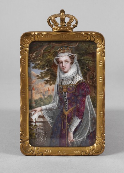 Portrait miniatureFin 19e siècle, non signé, marqué Marie Stuart au dos, gouache sur plaque, probablement...
