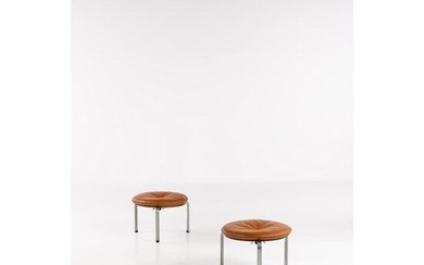 Poul Kjaerholm (1929-1980) Model PK33 Pair of stools Nickel steel, lacquered wood and leather Edited