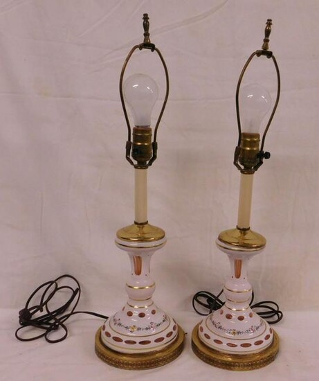 Pr Bohemian Glass Lamps
