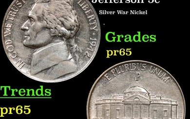 Proof 1942-p Jefferson Nickel 5c Grades GEM Proof