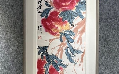Qi Baishi longevity peach painting frame