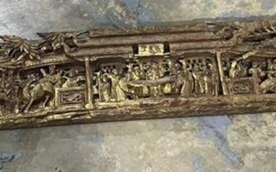 Rare Antique Chinese Hand Carved Wood Gilt Intricately