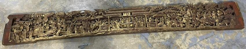 Rare Antique Chinese Hand Carved Wood Gilt Intricately