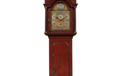 Rare Chippendale Parcel-Gilt Cherrywood Tall Case Clock, Works by Nathaniel Mulliken, Lexington, Massachusetts, Circa 1775