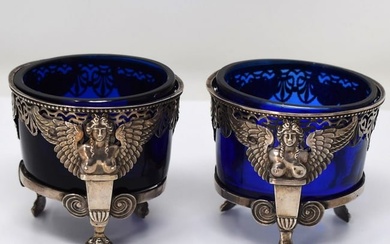 Rare pair of French silver mounted Neoclassical salt cellars circa 1800