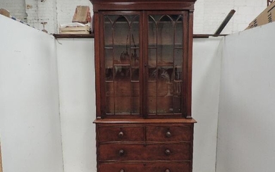 Regency Mahogany Gothic Double Glass Door Bookcase on Two...