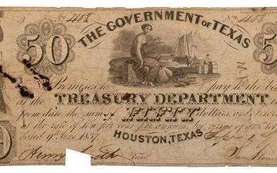 Republic of Texas $50 Treasury Note, 1838