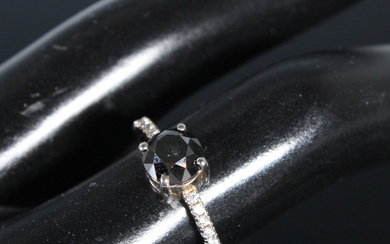 Ring with black diamond, 1.55 ct., 925 silver.