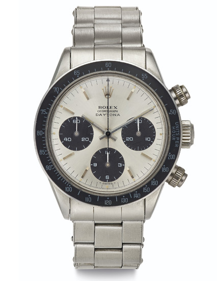 Rolex. A Fine and Very Rare Stainless Steel Chronograph Wristwatch with Bracelet, SIGNED ROLEX, COSMOGRAPH DAYTONA, REF. 6240, CASE NO. 1'438'918, CIRCA 1966