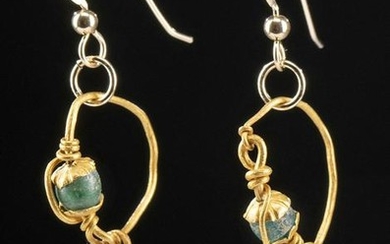Roman 22K+ Gold Earrings w/ Glass Beads (pr)