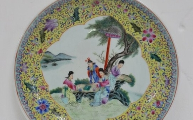 Round Japanese Chinese Yellow Scenic Platter Charger