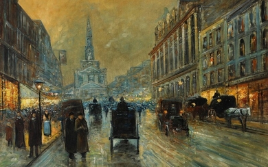 Rudolf Plessner: Scenery from London in the evening. Signed R. Plessner. Oil on canvas. 65×93 cm.