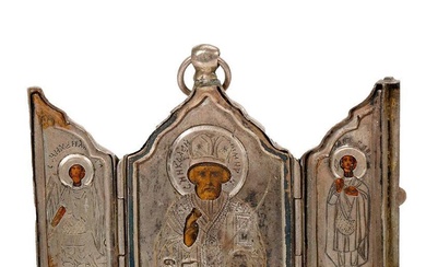 Russian Silver Triptych Icon Pendant.