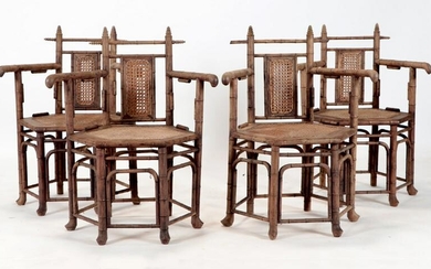 SET 4 FRENCH FAUX BAMBOO CANE ARM CHAIRS C.1900