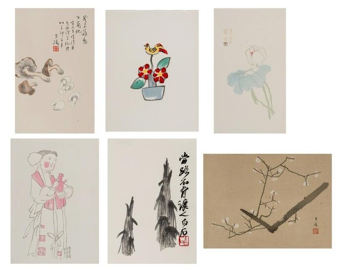 SIX CHINESE COLOR PRINTS, ONE BY QI BAISHI (1864-1957)