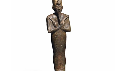 STATUETTE D’OSIRIS MOMIFORME Egypte, Basse-Époque, 664-332 av. J.C. Bronze avec traces de dorure H. 19...