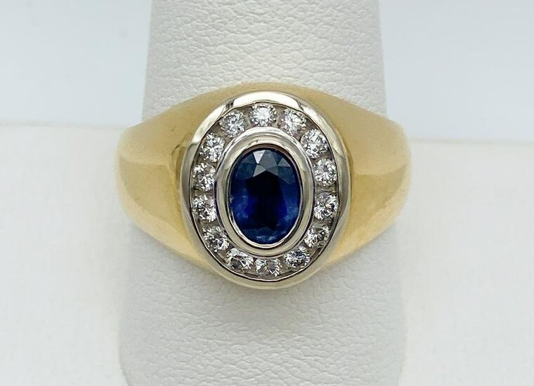 Sapphire And Diamond 18k Mens Ring