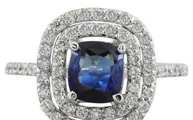 Sapphire Diamond Ring 14K White Gold