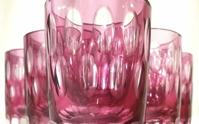 Set 6 Cranberry Toned Bohemian Glass Vessels
